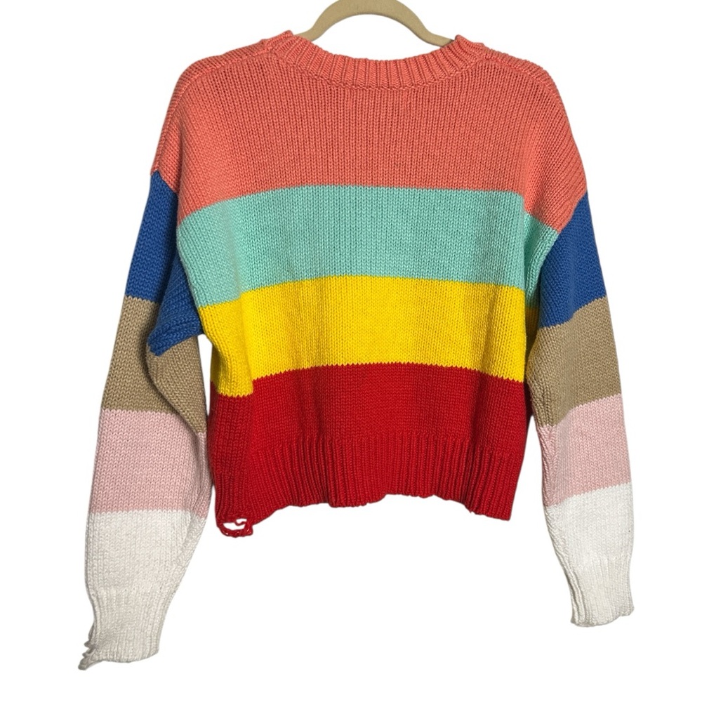 Wildfox Striped Embellished Cotton Sweater Distressed Size S - Picture 3 of 12